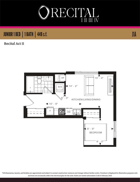 Floor plan for studio, 1 bath, 449 sqft